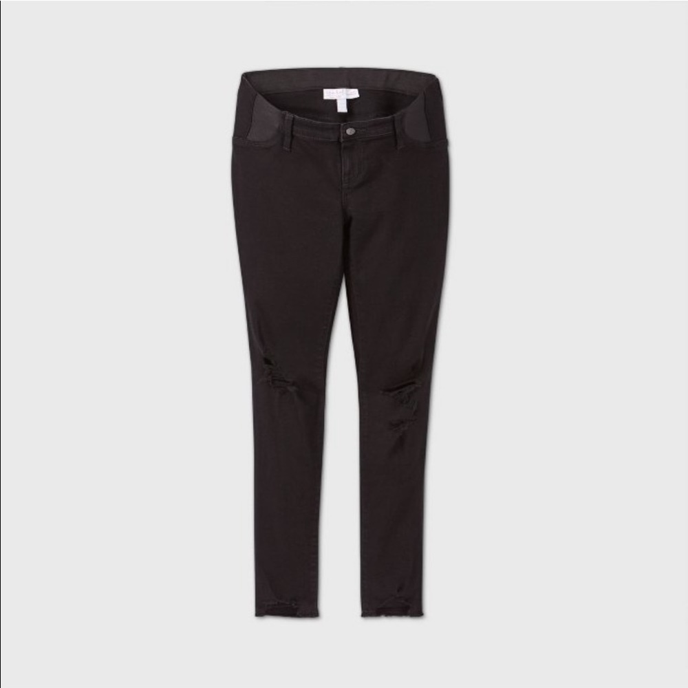 Maternity side panel black distressed jeans